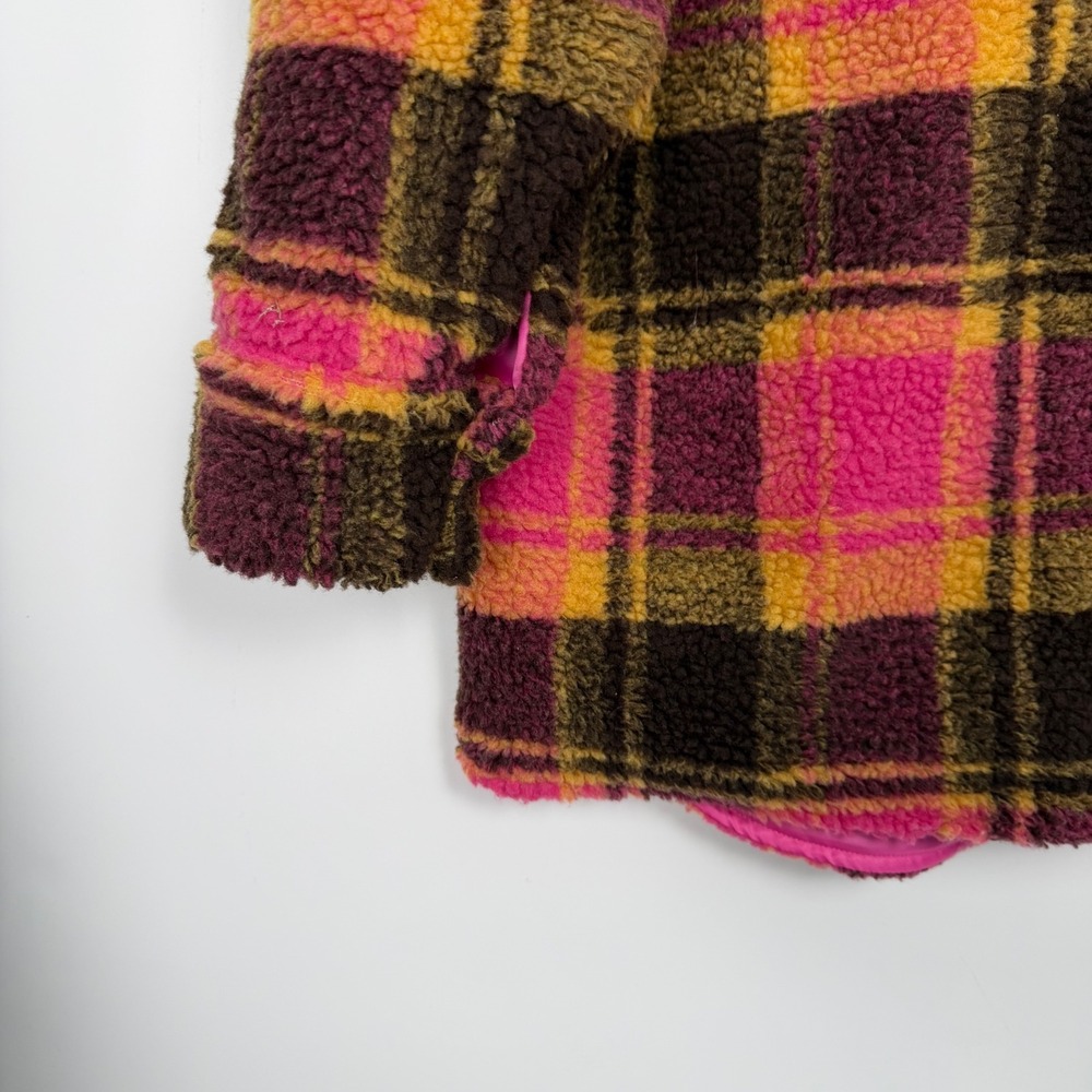 Fate Women's Pink Multi Plaid Sherpa Oversized Fleece Cozy Core Jacket  Large - Picture 4 of 8